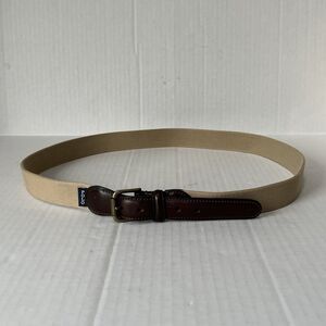 Polo Ralph Lauren Tan Webbing Stretch Belt Brown Leather Trim Casual Preppy 42